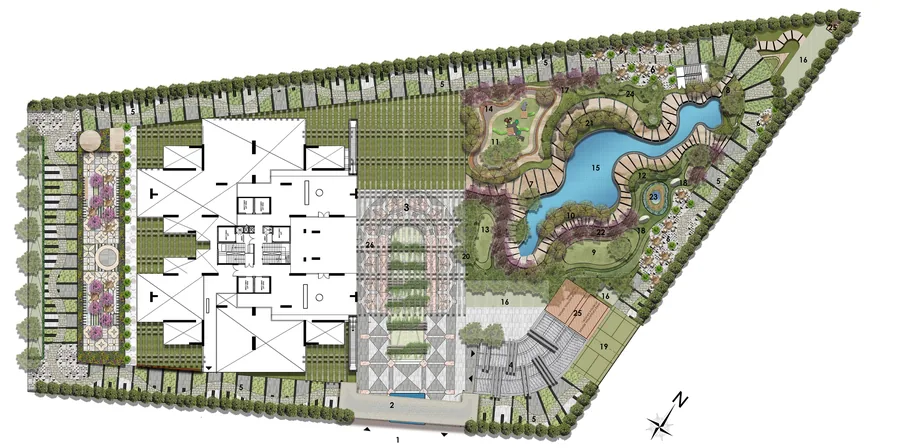 Dasnac Westminster master layout plan with tower, central lake and gardens
